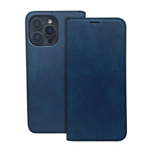 Smart Suede iPhone 16 Plus oldalra nyíló tok, sötétkék