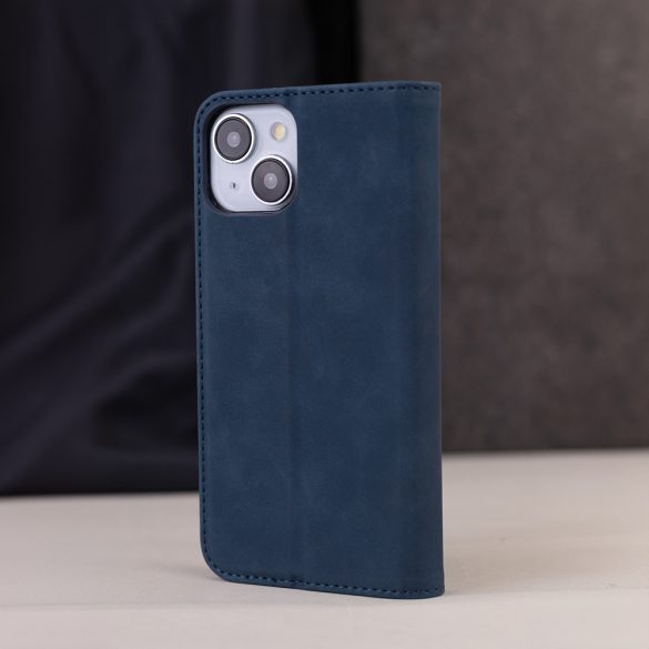 Smart Suede iPhone 16 Plus oldalra nyíló tok, sötétkék