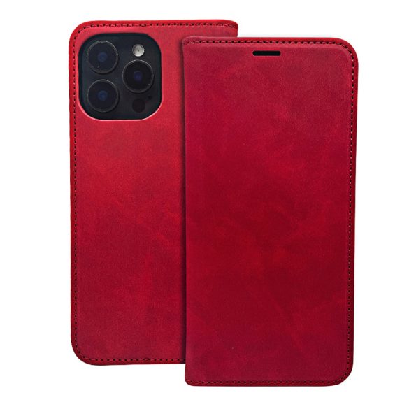 Smart Suede iPhone 16 oldalra nyíló tok, piros