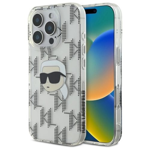 Karl Lagerfeld KLHCP16LHKLPKHT iPhone 16 Pro 6.3" tok, átlátszó hardcase IML Karl Head Electroplated