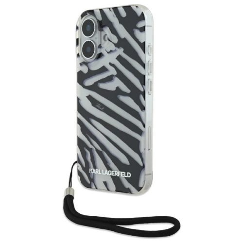 Karl Lagerfeld KLHCP16SHZBPKCCK iPhone 16 6.1" tok, fekete IML Zebra Pattern & Cord