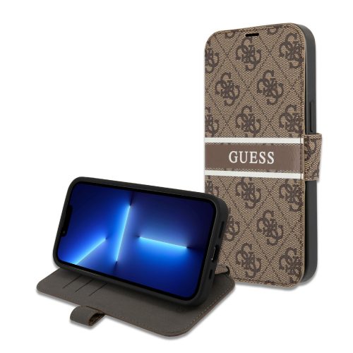 Guess iPhone 13 4G Printed Stripe (GUBKP13M4GDBR) oldalra nyíló tok, barna