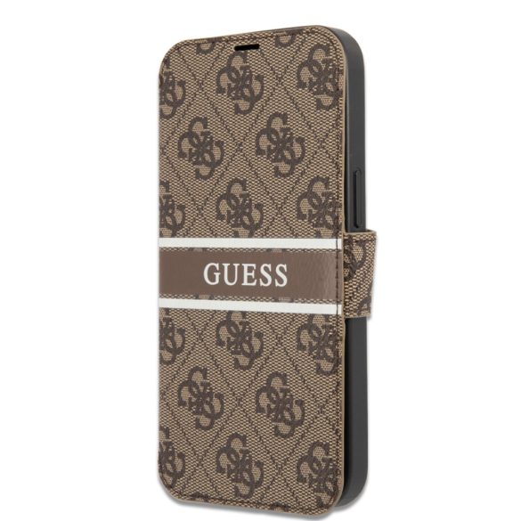 Guess iPhone 13 Pro Max 4G Printed Stripe (GUBKP13X4GDBR) oldalra nyíló tok, barna