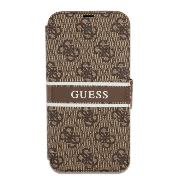 Guess iPhone 13 Pro Max 4G Printed Stripe (GUBKP13X4GDBR) oldalra nyíló tok, barna