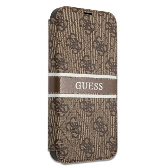 Guess iPhone 13 Pro Max 4G Printed Stripe (GUBKP13X4GDBR) oldalra nyíló tok, barna