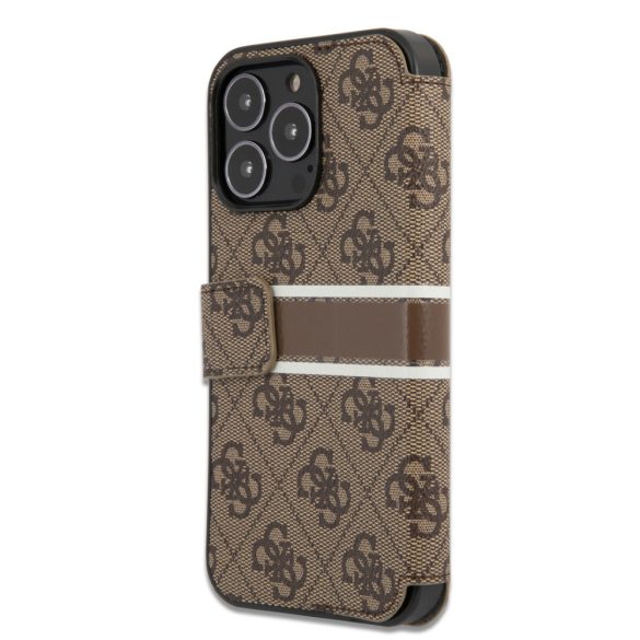 Guess iPhone 13 Pro Max 4G Printed Stripe (GUBKP13X4GDBR) oldalra nyíló tok, barna