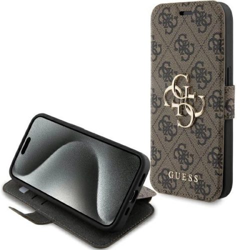 Guess GUBKP15L4GMGBR 4G Metal Logo iPhone 15 Pro 6.1" oldalra nyíló tok, barna