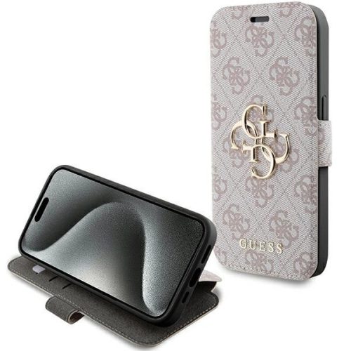 Guess GUBKP15L4GMGPI 4G Metal Logo iPhone 15 Pro 6.1", oldalra nyíló tok, rózsaszín