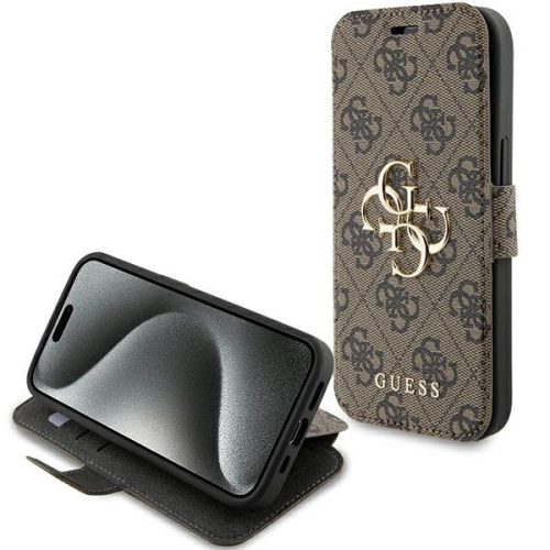 Guess GUBKP15S4GMGBR 4G Metal Logo iPhone 15 6.1", oldalra nyíló tok, barna