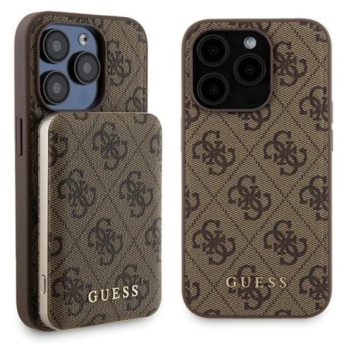 Guess GUBPM5P15L4GEMGW iPhone 15 Pro 6.1" kemény tok + Powerbank 5000mAh MagSafe, barna