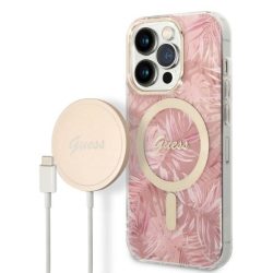   Guess iPhone 14 Pro Jungle MagSafe (GUBPP14LHJEACSP) hátlap, tok és Magsafe vezeték nélküli wireless töltő, rózsaszín