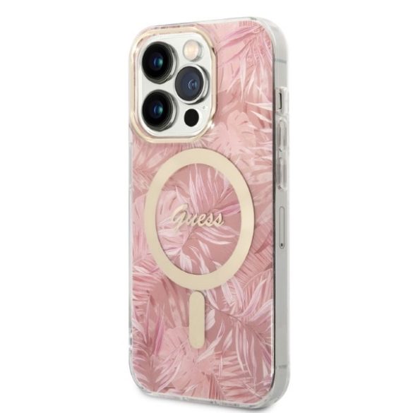 Guess iPhone 14 Pro Jungle MagSafe (GUBPP14LHJEACSP) hátlap, tok és Magsafe vezeték nélküli wireless töltő, rózsaszín