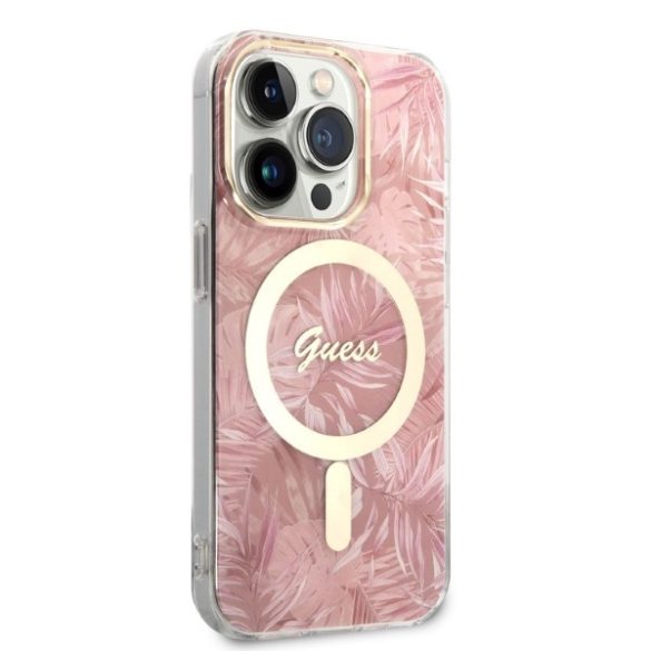 Guess iPhone 14 Pro Jungle MagSafe (GUBPP14LHJEACSP) hátlap, tok és Magsafe vezeték nélküli wireless töltő, rózsaszín