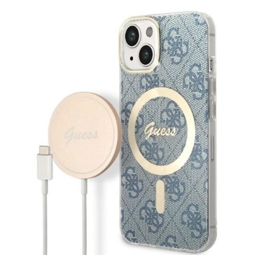 Guess Szett GUBPP14MH4EACSB Tok + Magsafe töltő iPhone 14 Plus 6.7" hátlap, 4G Print, kék