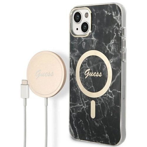 Guess Szett GUBPP14MHMEACSK Tok + Magsafe töltő iPhone 14 Plus 6.7" hátlap, Marble, fekete