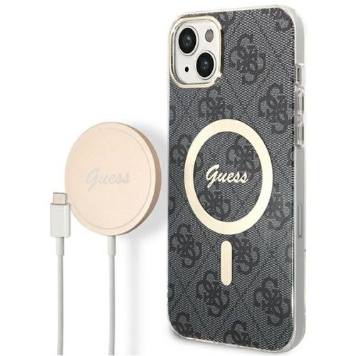 Guess iPhone 14 4G Print MagSafe (GUBPP14SH4EACSK) hátlap, tok és Magsafe vezeték nélküli wireless töltő, fekete