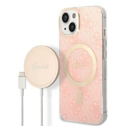   Guess iPhone 14 4G Print MagSafe (GUBPP14SH4EACSP) hátlap, tok és Magsafe vezeték nélküli wireless töltő, rózsaszín