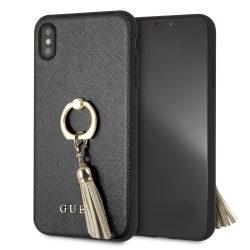   Guess iPhone Xs Max Saffiano Ring Stand (GUHCI65RSSABK) hátlap, tok, fekete