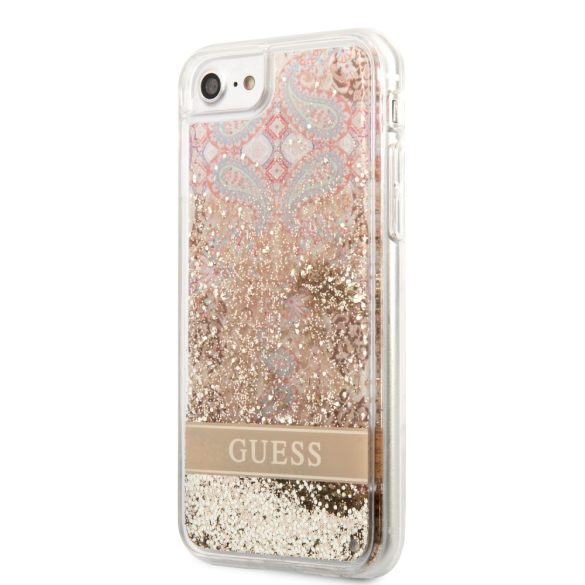 Guess iPhone 7/8/SE (2020/2022) Paisley Liquid Glitter (GUHCI8LFLSD) hátlap, tok, arany