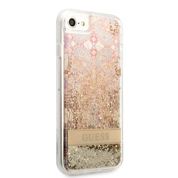 Guess iPhone 7/8/SE (2020/2022) Paisley Liquid Glitter (GUHCI8LFLSD) hátlap, tok, arany