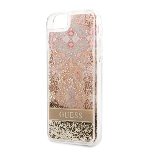 Guess iPhone 7/8/SE (2020/2022) Paisley Liquid Glitter (GUHCI8LFLSD) hátlap, tok, arany