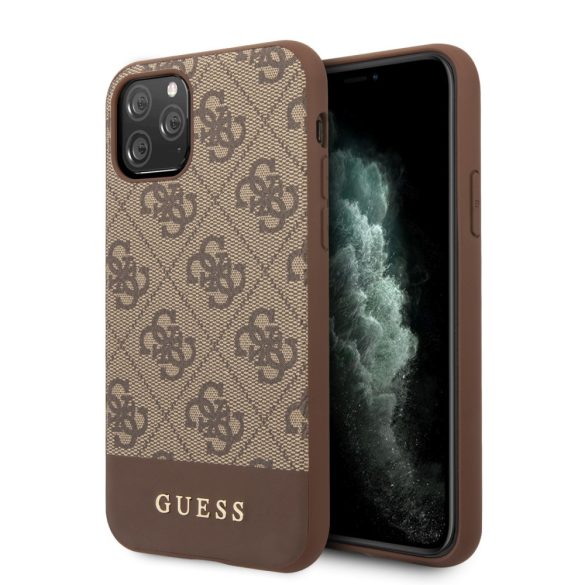 Guess iPhone 11 Pro 4G Stripe (GUHCN58G4GLBR) hátlap, tok, barna