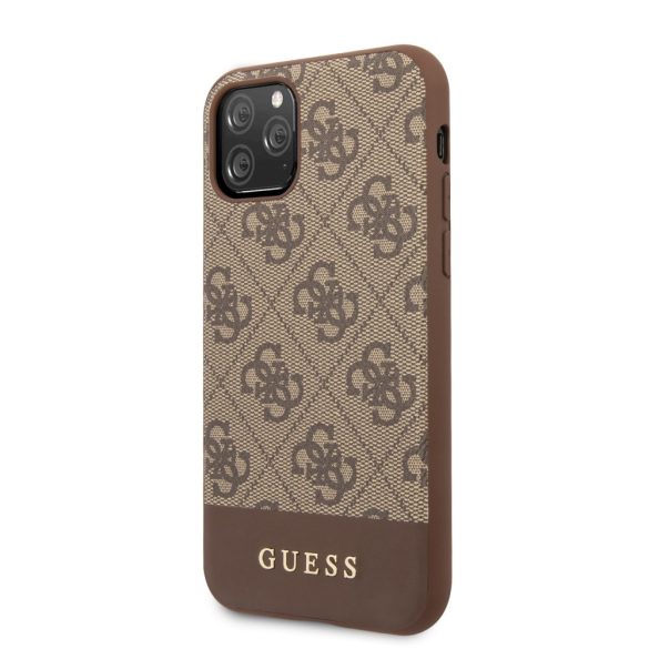 Guess iPhone 11 Pro 4G Stripe (GUHCN58G4GLBR) hátlap, tok, barna