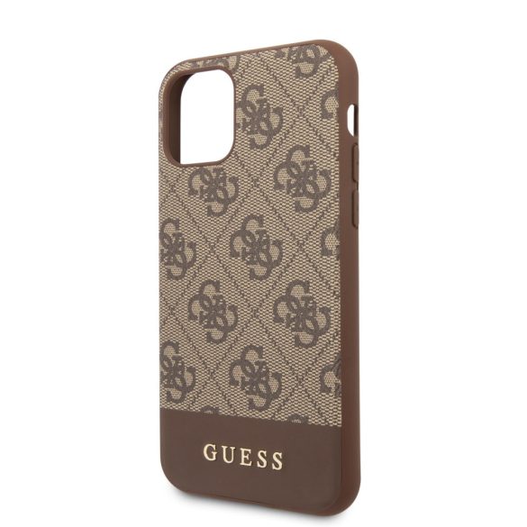 Guess iPhone 11 Pro 4G Stripe (GUHCN58G4GLBR) hátlap, tok, barna