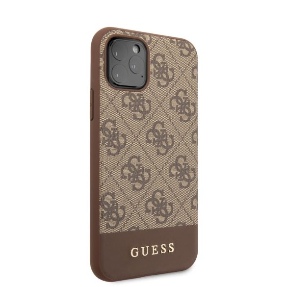 Guess iPhone 11 Pro 4G Stripe (GUHCN58G4GLBR) hátlap, tok, barna