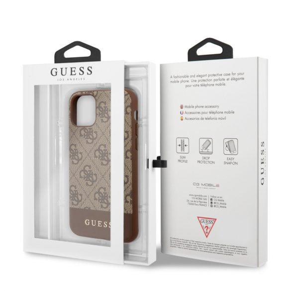 Guess iPhone 11 Pro 4G Stripe (GUHCN58G4GLBR) hátlap, tok, barna