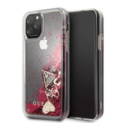   Guess iPhone 11 Pro Liquid Glitter Hearts (GUHCN58GLHFLRA) hátlap, tok, piros