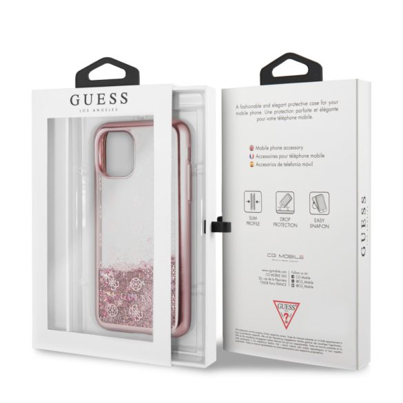 Guess iPhone 11 Pro 4G Peony Liquid Glitter (GUHCN58PEOLGP) hátlap, tok, rozé arany