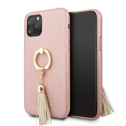   Guess iPhone 11 Pro Saffiano Collection (GUHCN58RSSARG) hátlap, tok, selfie gyűrűvel, rozé arany