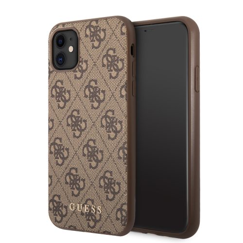 Guess iPhone 11 4G Metal Gold Logo (GUHCN61G4GFBR) hátlap, tok, barna