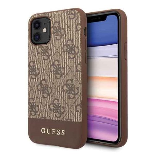 Guess 4G Stripe iPhone 11 (GUHCN61G4GLBR) hátlap, tok, barna