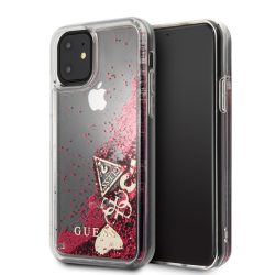   Guess iPhone 11 Liquid Glitter Hearts (GUHCN61GLHFLRA) hátlap, tok, piros