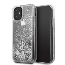   Guess iPhone 11 Liquid Glitter Hearts (GUHCN61GLHFLSI) hátlap, tok, ezüst