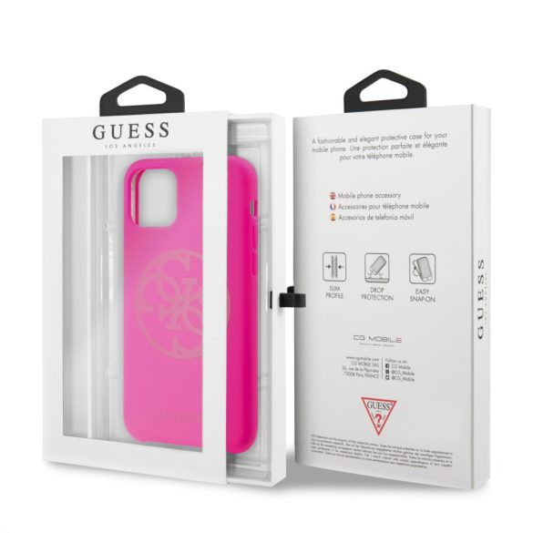 Guess iPhone 11 Silicone 4G Tone On Tone (GUHCN61LS4GFU) hátlap, tok, pink