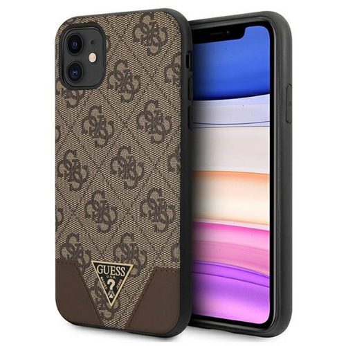 Guess GUHCN61PU4GHBR iPhone 11 6,1"/Xr 6,1" hátlap, tok 4G Triangle Collection, barna