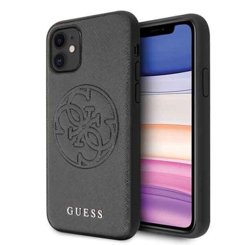 Guess Saffiano 4G Circle Logo iPhone 11 (GUHCN61RSSASBK) hátlap, tok, fekete