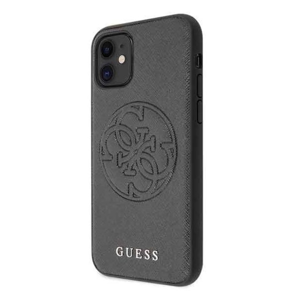 Guess Saffiano 4G Circle Logo iPhone 11 (GUHCN61RSSASBK) hátlap, tok, fekete