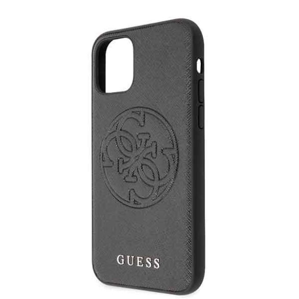 Guess Saffiano 4G Circle Logo iPhone 11 (GUHCN61RSSASBK) hátlap, tok, fekete