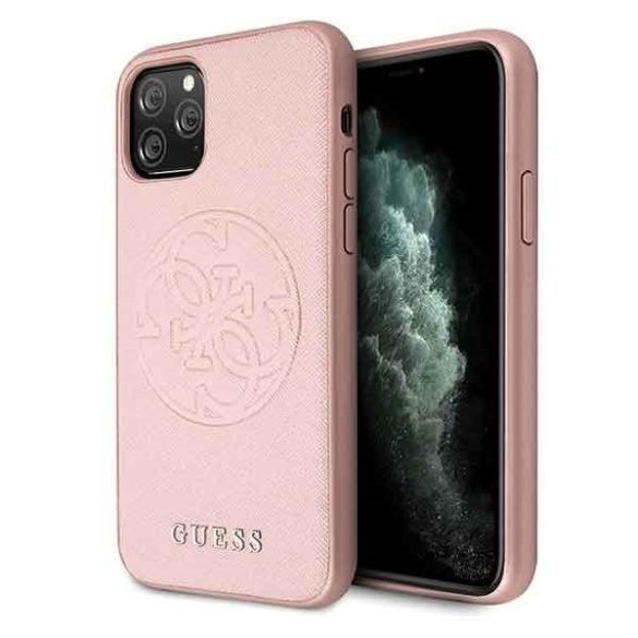 Guess Saffiano 4G Circle Logo iPhone 11 (GUHCN61RSSASRG) hátlap, tok, rozé arany