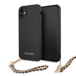   Guess iPhone 11 Saffiano Gold Chain (GUHCN61SASGBK) hátlap, tok, fekete