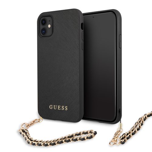 Guess iPhone 11 Saffiano Gold Chain (GUHCN61SASGBK) hátlap, tok, fekete