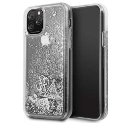   Guess iPhone 11 Pro Max Glitter Hearts (GUHCN65GLHFLSI) hátlap, tok, ezüst