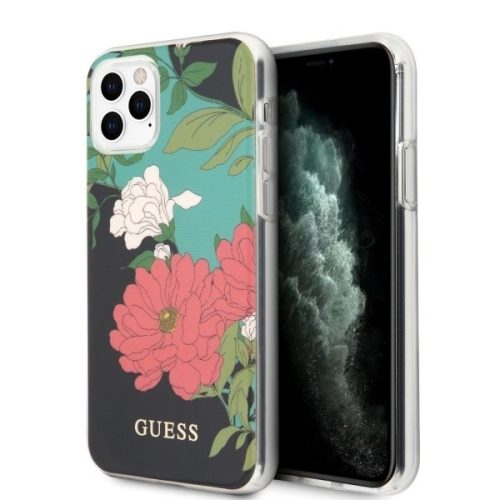 Guess iPhone 11 Pro Max Flower Shiny N.1 (GUHCN65IMLFL01) hátlap, tok, mintás, fekete