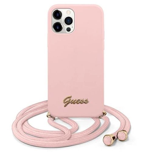 Guess GUHCP12LLSCLMMGLP Metal Logo Cord iPhone 12 Pro Max 6.7" tok, rózsaszín