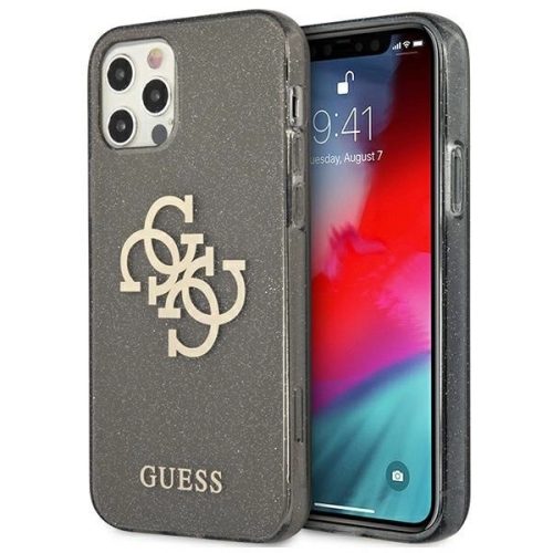 Guess GUHCP12LPCUGL4GBK iPhone 12 Pro Max 6.7" hátlap, tok Glitter 4G Big Logo, fekete