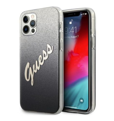 Guess iPhone 12 Pro Max Glitter Gradient Script (GUHCP12LPCUGLSBK) hátlap, tok, fekete